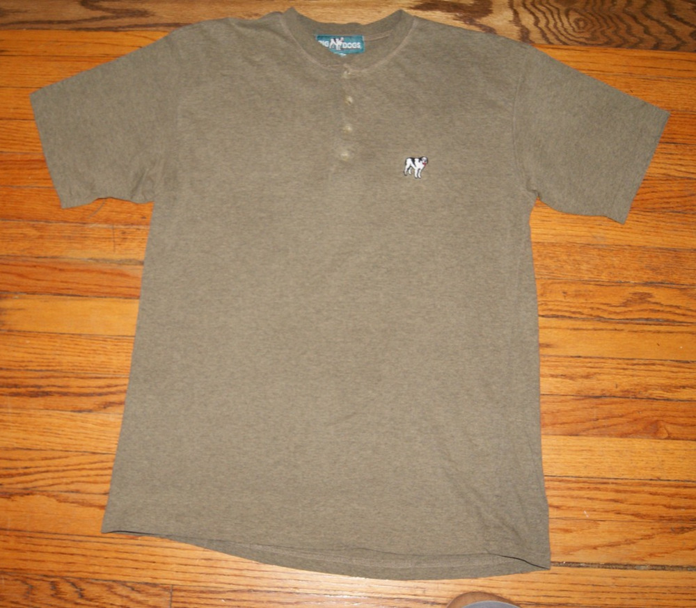 Big Dogs Mens Henley Shirt Large Grary Short Sleeve Embroidered Dog Logo